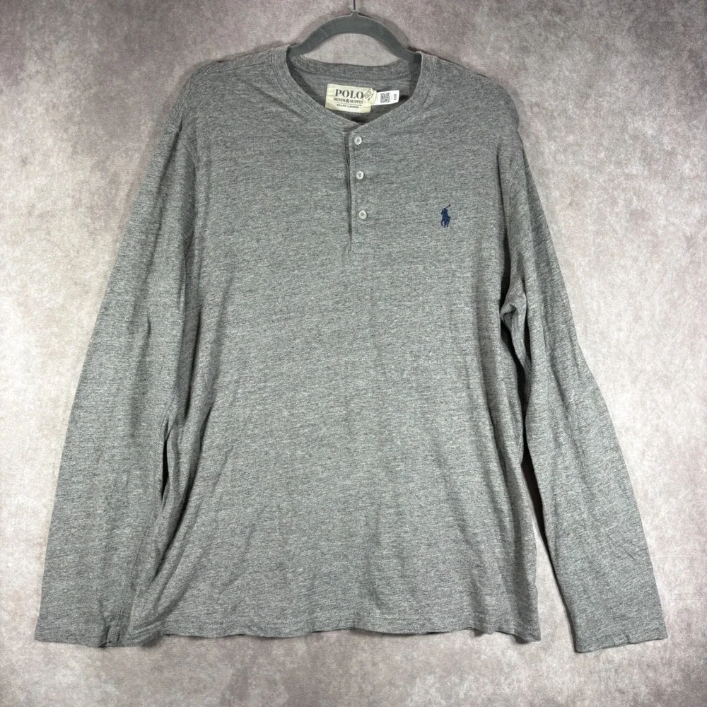 Ralph Lauren Polo Denim & Supply Slub Jersey Henley Shirt Mens Large Gray Casual